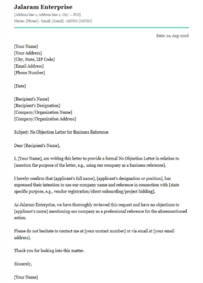 No Objection Letter