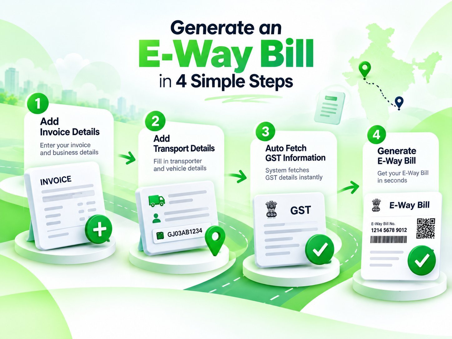 E-way bill form with transport and vehicle details in Billing Saathi