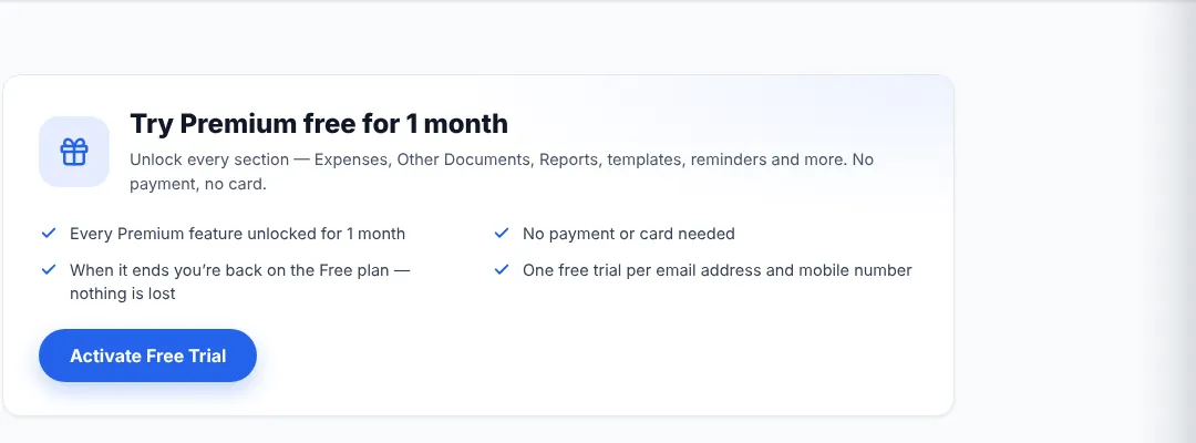 Free Trial page with the Activate Free Trial button