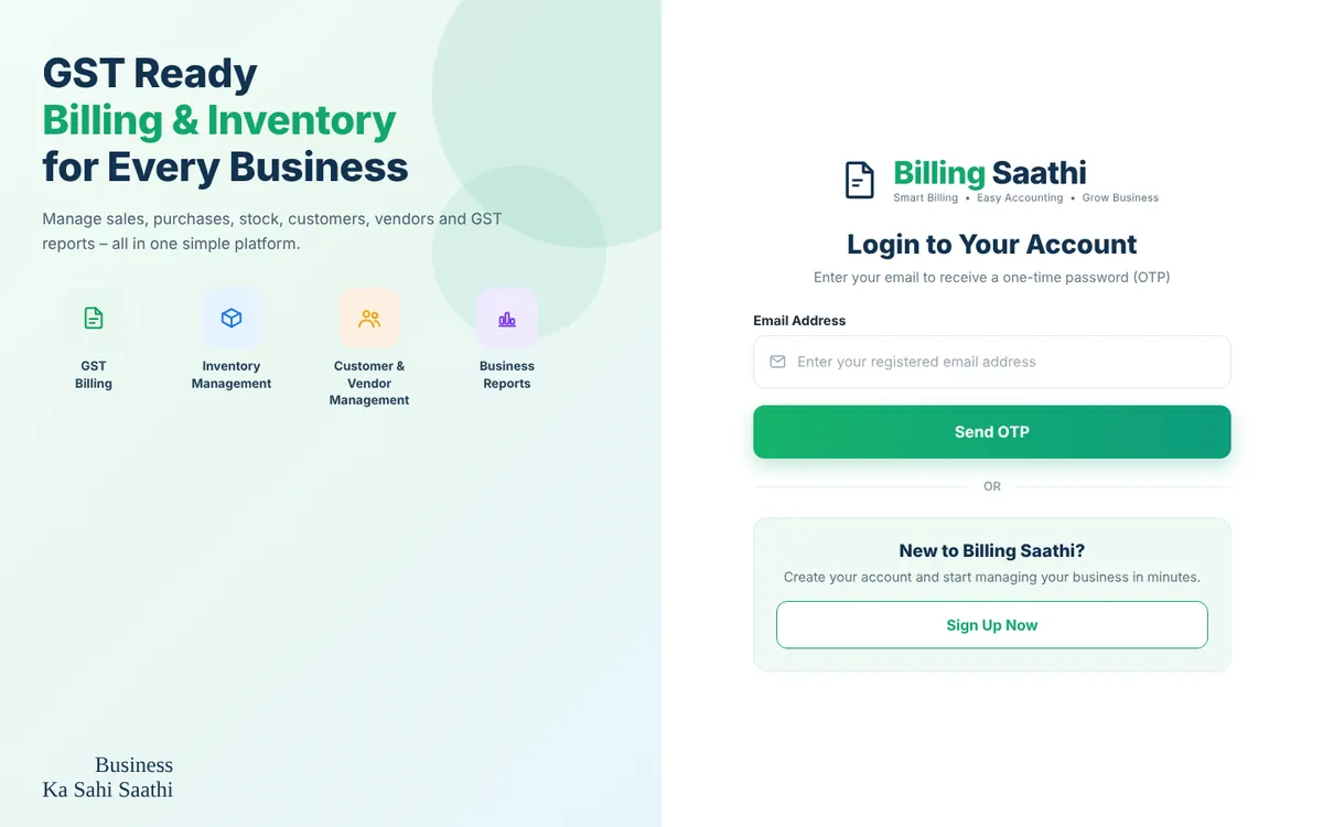 Billing Saathi login screen
