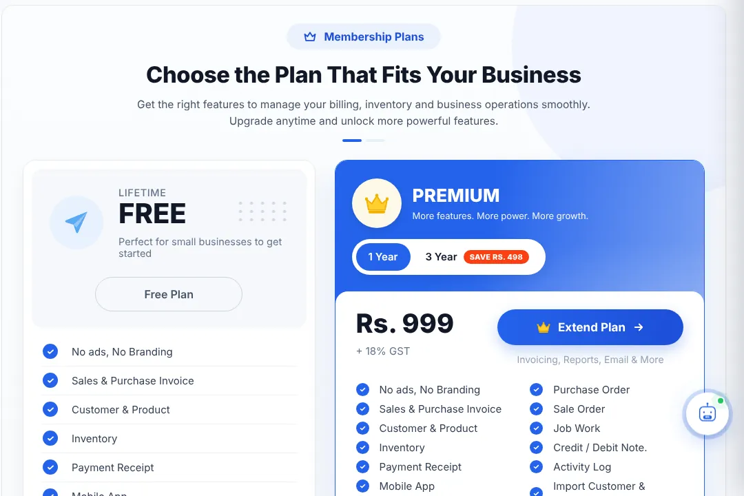 Membership page comparing the Free plan and Premium